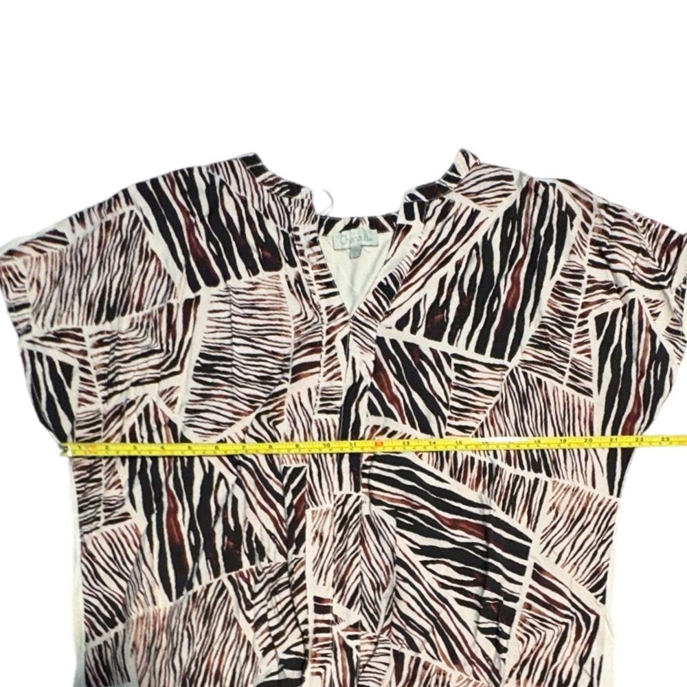 Chenault Womens Abstract Animal Print Tie Front V-Neck Top Brown Cream Large - Picture 6 of 7